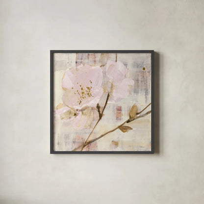 Elegance I Pink by Albena Hristova. Shown in a sleek black glass frame for a contemporary gallery look. Available as an archival giclee rolled canvas, fine art paper, or poster print. SKU 44878a.
