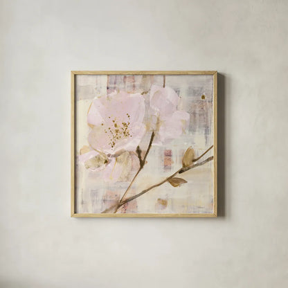 Elegance I Pink by Albena Hristova. Shown in a natural wood glass frame for a timeless modern aesthetic. Available as an archival giclee rolled canvas, fine art paper, or poster print. SKU 44878a.