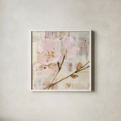 Elegance I Pink by Albena Hristova. Shown in a crisp white glass frame for a clean and minimalist style. Available as an archival giclee rolled canvas, fine art paper, or poster print. SKU 44878a.