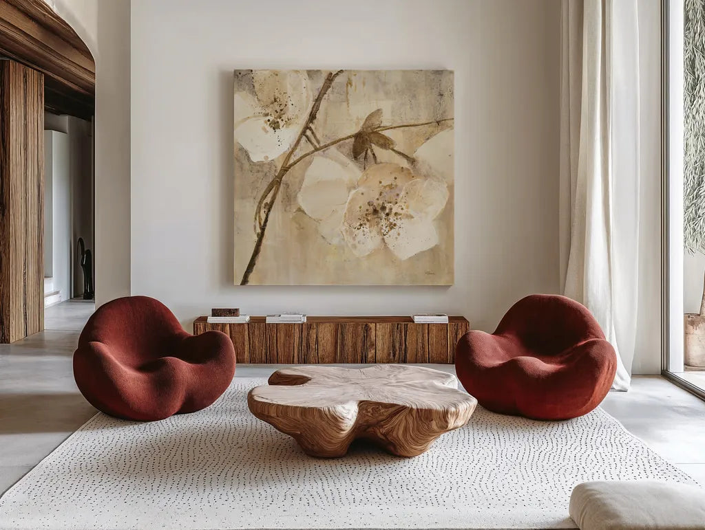 Elegance II by Albena Hristova. Shown as extra-large giant wall art in a modern living room. Available as an archival giclee rolled canvas, fine art paper, or poster print. SKU 32475a.