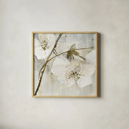 Elegance II Greige by Albena Hristova. Shown in a natural wood glass frame for a timeless modern aesthetic. Available as an archival giclee rolled canvas, fine art paper, or poster print. SKU 33654a.