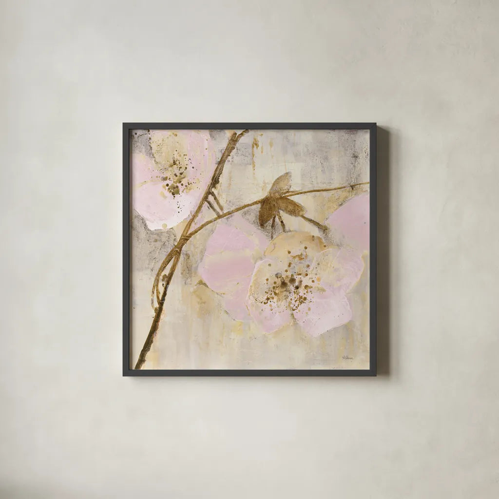 Elegance II Pink by Albena Hristova. Shown in a sleek black glass frame for a contemporary gallery look. Available as an archival giclee rolled canvas, fine art paper, or poster print. SKU 44879a.