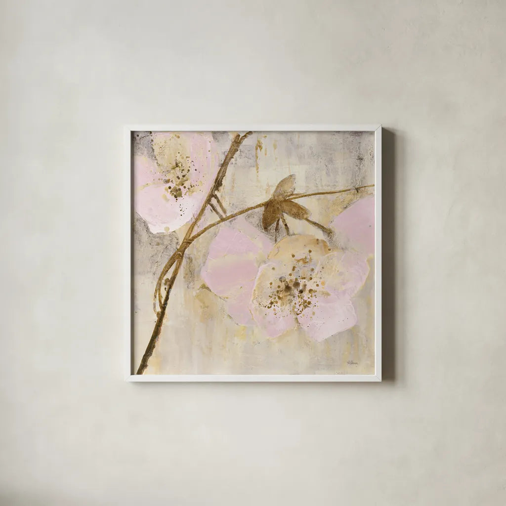Elegance II Pink by Albena Hristova. Shown in a crisp white glass frame for a clean and minimalist style. Available as an archival giclee rolled canvas, fine art paper, or poster print. SKU 44879a.