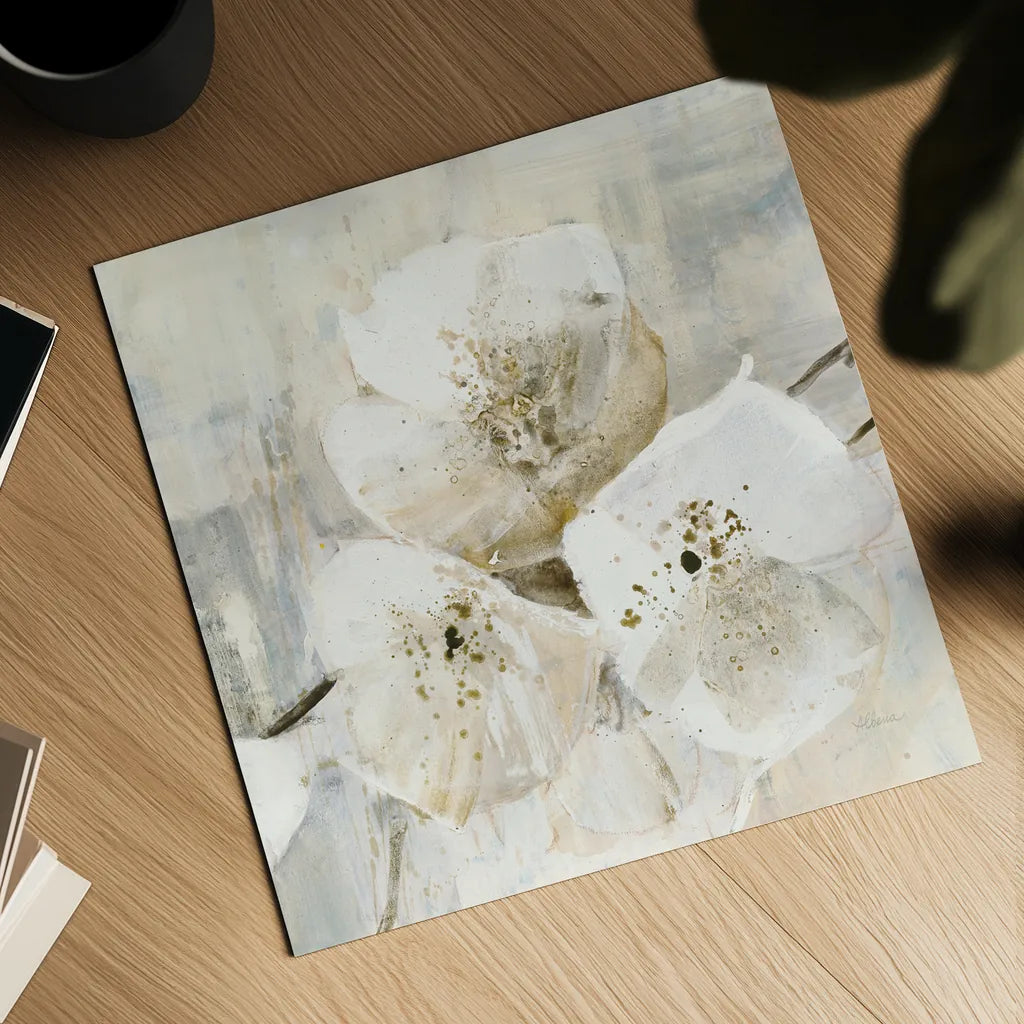 Elegance III Greige by Albena Hristova. Shown as a detailed flat fine art print, highlighting archival giclee quality. Available as an archival giclee rolled canvas, fine art paper, or poster print. SKU 33655a.