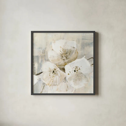Elegance III Greige by Albena Hristova. Shown in a sleek black glass frame for a contemporary gallery look. Available as an archival giclee rolled canvas, fine art paper, or poster print. SKU 33655a.