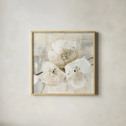 Elegance III Greige by Albena Hristova. Shown in a natural wood glass frame for a timeless modern aesthetic. Available as an archival giclee rolled canvas, fine art paper, or poster print. SKU 33655a.