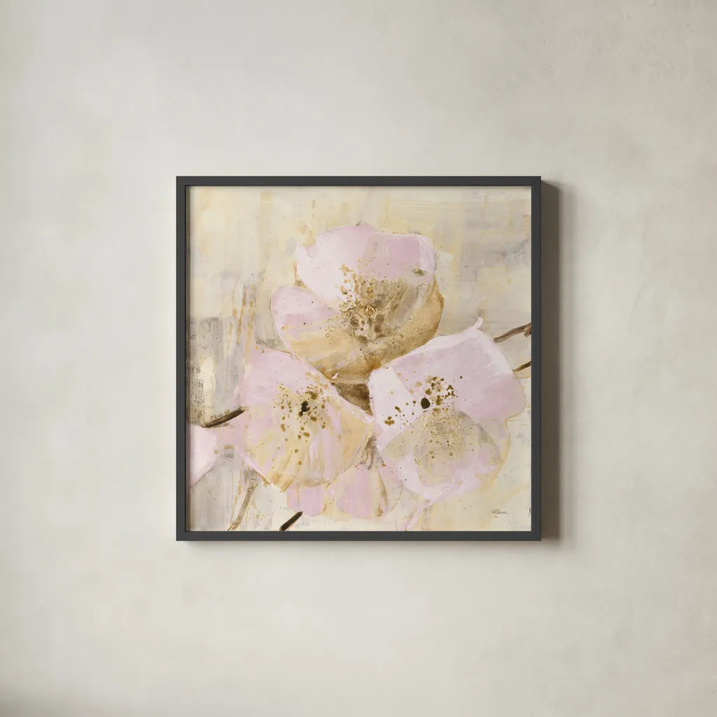 Elegance III Pink by Albena Hristova. Shown in a sleek black glass frame for a contemporary gallery look. Available as an archival giclee rolled canvas, fine art paper, or poster print. SKU 44880a.