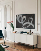 Energy by Albena Hristova. shown as a framed stretched canvas in a living room above a console. Available as a archival giclee rolled canvas, fine art paper, or poster print. SKU 63837i.