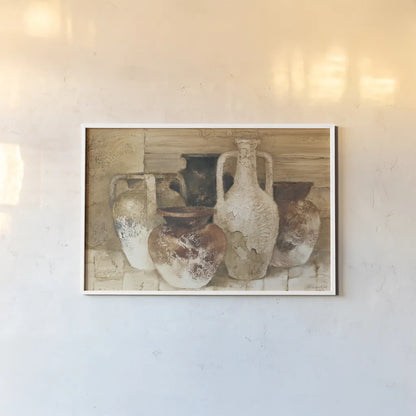Etruscan Jugs by Albena Hristova. shown as a paper print in a white frame. Available as a archival giclee rolled canvas, fine art paper, or poster print. SKU 23887i.