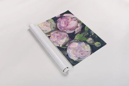 Evening Peonies II by Albena Hristova. shown as a rolled paper print. Available as archival giclee rolled canvas, fine art paper, or poster print. SKU 62486i.