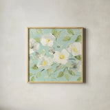 Fading Spring Blue - Bright White Crop by Albena Hristova. Shown in a natural wood glass frame for a timeless modern aesthetic. Available as an archival giclee rolled canvas, fine art paper, or poster print. SKU 46981a.