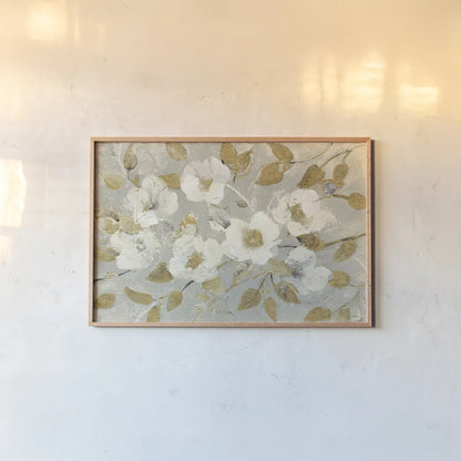 Fading Spring Gray and Gold by Albena Hristova. shown as a paper print in a natural frame. Available as a archival giclee rolled canvas, fine art paper, or poster print. SKU 23666i.