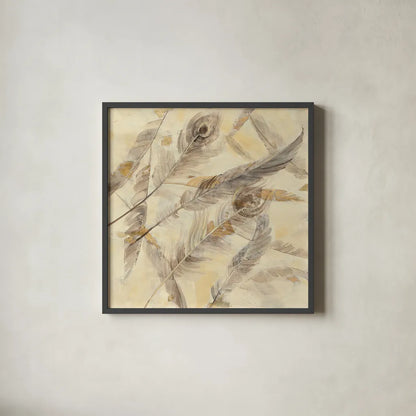 Falling Feathers by Albena Hristova. Shown in a sleek black glass frame for a contemporary gallery look. Available as an archival giclee rolled canvas, fine art paper, or poster print. SKU 28646a.