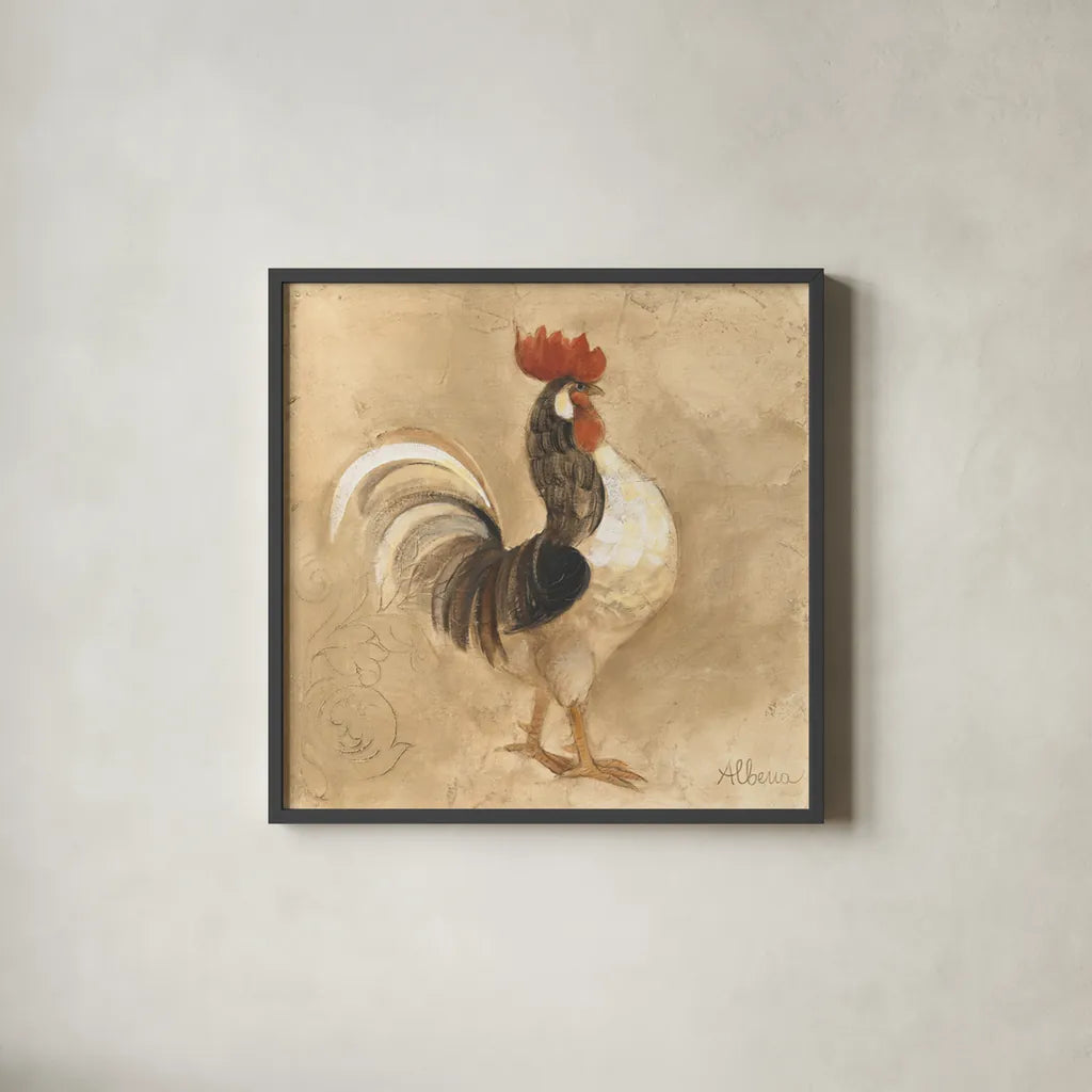 Farm Friend I by Albena Hristova. Shown in a sleek black glass frame for a contemporary gallery look. Available as an archival giclee rolled canvas, fine art paper, or poster print. SKU 54873a.