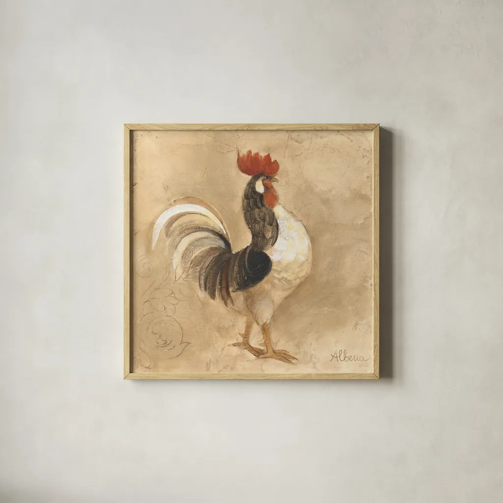 Farm Friend I by Albena Hristova. Shown in a natural wood glass frame for a timeless modern aesthetic. Available as an archival giclee rolled canvas, fine art paper, or poster print. SKU 54873a.
