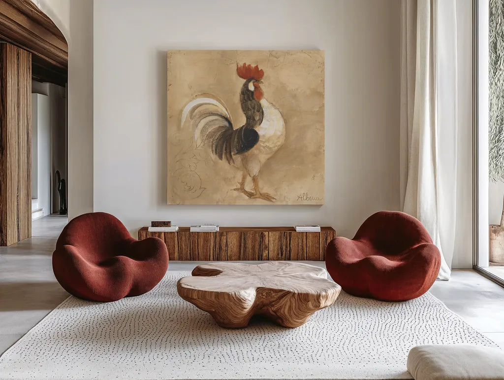 Farm Friend I by Albena Hristova. Shown as extra-large giant wall art in a modern living room. Available as an archival giclee rolled canvas, fine art paper, or poster print. SKU 54873a.