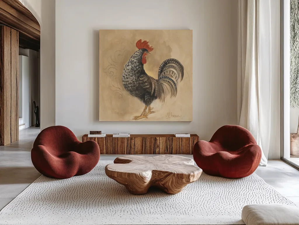 Farm Friend II by Albena Hristova. Shown as extra-large giant wall art in a modern living room. Available as an archival giclee rolled canvas, fine art paper, or poster print. SKU 54874a.