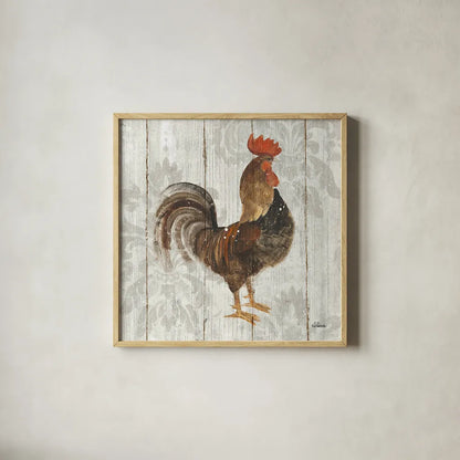 Farm Friend III on Barn Board by Albena Hristova. Shown in a natural wood glass frame for a timeless modern aesthetic. Available as an archival giclee rolled canvas, fine art paper, or poster print. SKU 23347a.