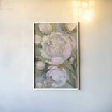 Favorite Peonies by Albena Hristova. shown as a paper print in a white frame. Available as a archival giclee rolled canvas, fine art paper, or poster print. SKU 59662h.