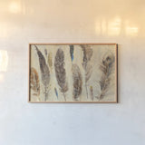 Feather Study by Albena Hristova. shown as a paper print in a natural frame. Available as a archival giclee rolled canvas, fine art paper, or poster print. SKU 24330i.