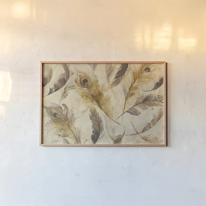 Feather Toss by Albena Hristova. shown as a paper print in a natural frame. Available as a archival giclee rolled canvas, fine art paper, or poster print. SKU 24329i.