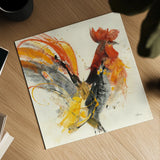 Festive Rooster I by Albena Hristova. Shown as a detailed flat fine art print, highlighting archival giclee quality. Available as an archival giclee rolled canvas, fine art paper, or poster print. SKU 41852a.