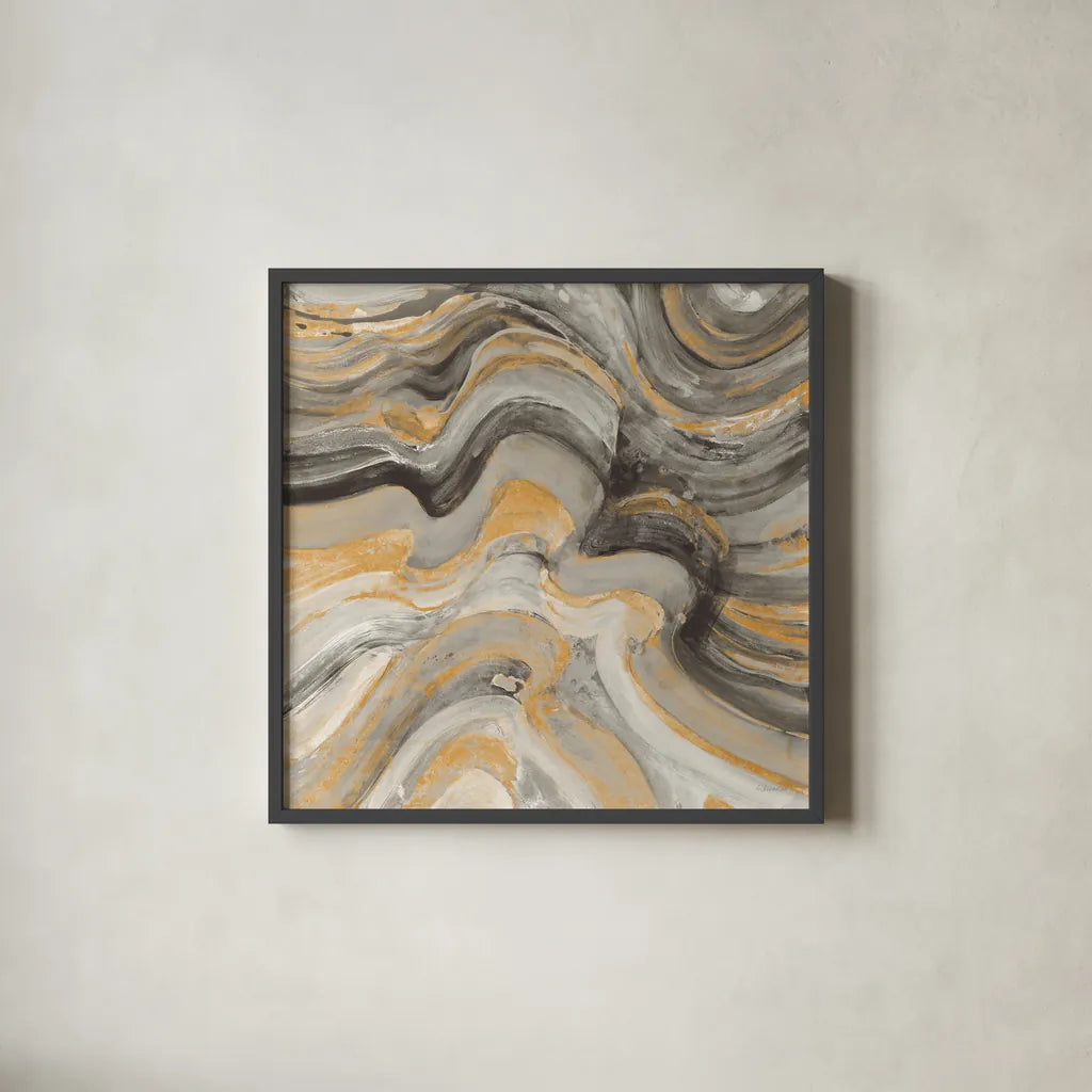 Floating Lava Autumn by Albena Hristova. Shown in a sleek black glass frame for a contemporary gallery look. Available as an archival giclee rolled canvas, fine art paper, or poster print. SKU 78327a.