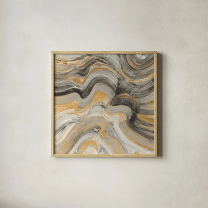 Floating Lava Autumn by Albena Hristova. Shown in a natural wood glass frame for a timeless modern aesthetic. Available as an archival giclee rolled canvas, fine art paper, or poster print. SKU 78327a.