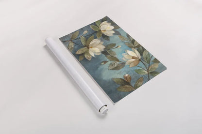 Floating Magnolia by Albena Hristova. shown as a rolled paper print. Available as archival giclee rolled canvas, fine art paper, or poster print. SKU 5071i.