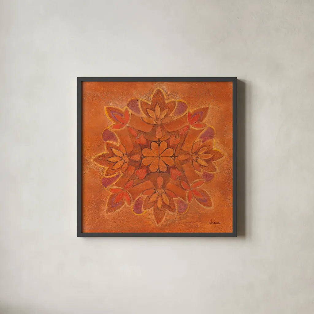 Floral Block Design III Tile IV by Albena Hristova. Shown in a sleek black glass frame for a contemporary gallery look. Available as an archival giclee rolled canvas, fine art paper, or poster print. SKU 54899a.