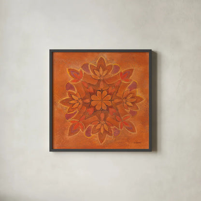Floral Block Design III Tile IV by Albena Hristova. Shown in a sleek black glass frame for a contemporary gallery look. Available as an archival giclee rolled canvas, fine art paper, or poster print. SKU 54899a.