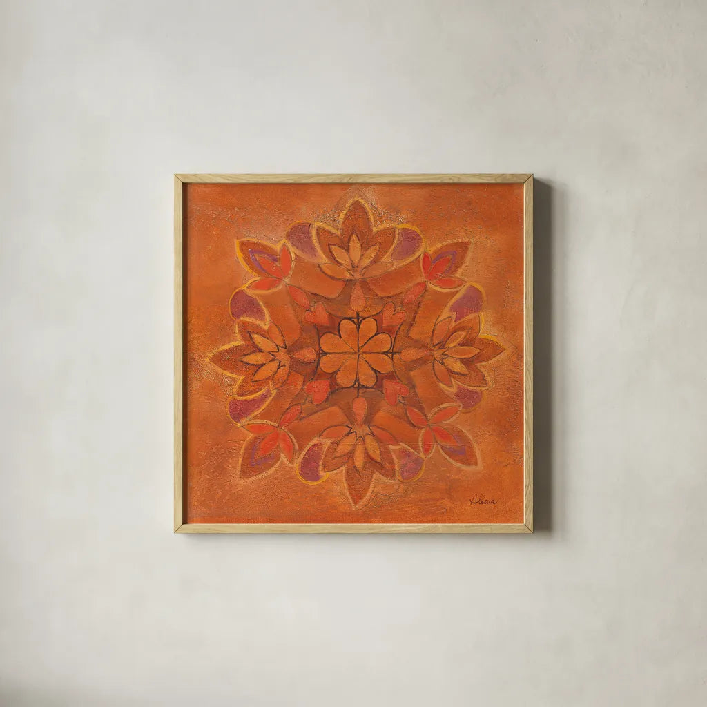 Floral Block Design III Tile IV by Albena Hristova. Shown in a natural wood glass frame for a timeless modern aesthetic. Available as an archival giclee rolled canvas, fine art paper, or poster print. SKU 54899a.