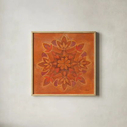 Floral Block Design III Tile IV by Albena Hristova. Shown in a natural wood glass frame for a timeless modern aesthetic. Available as an archival giclee rolled canvas, fine art paper, or poster print. SKU 54899a.