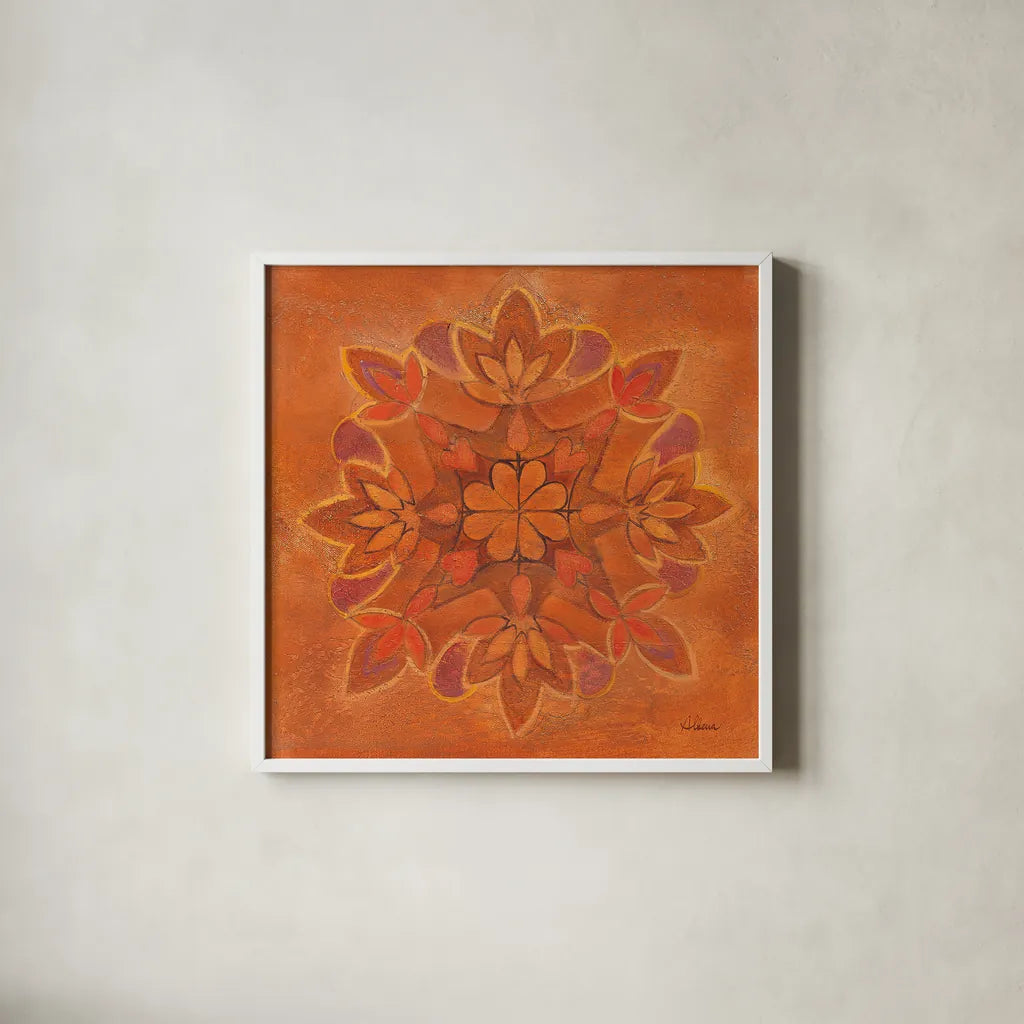 Floral Block Design III Tile IV by Albena Hristova. Shown in a crisp white glass frame for a clean and minimalist style. Available as an archival giclee rolled canvas, fine art paper, or poster print. SKU 54899a.