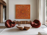 Floral Block Design III Tile IV by Albena Hristova. Shown as extra-large giant wall art in a modern living room. Available as an archival giclee rolled canvas, fine art paper, or poster print. SKU 54899a.