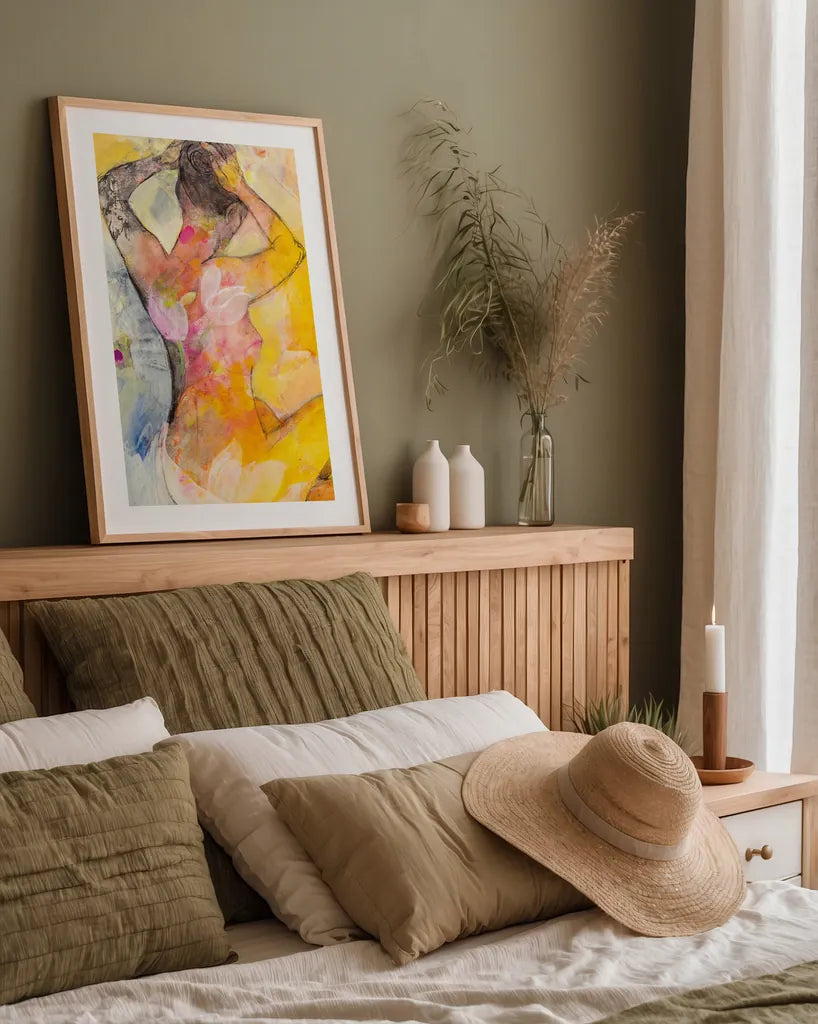 Floral Figures I by Albena Hristova. shown as a paper print in a natural frame. Available as a archival giclee rolled canvas, fine art paper, or poster print. SKU 80832h.