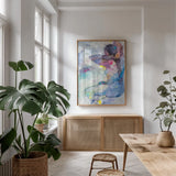 Floral Figures IV by Albena Hristova. shown as a print in a natural wood frame in a dining room. Available as a archival giclee rolled canvas, fine art paper, or poster print. SKU 80835h.
