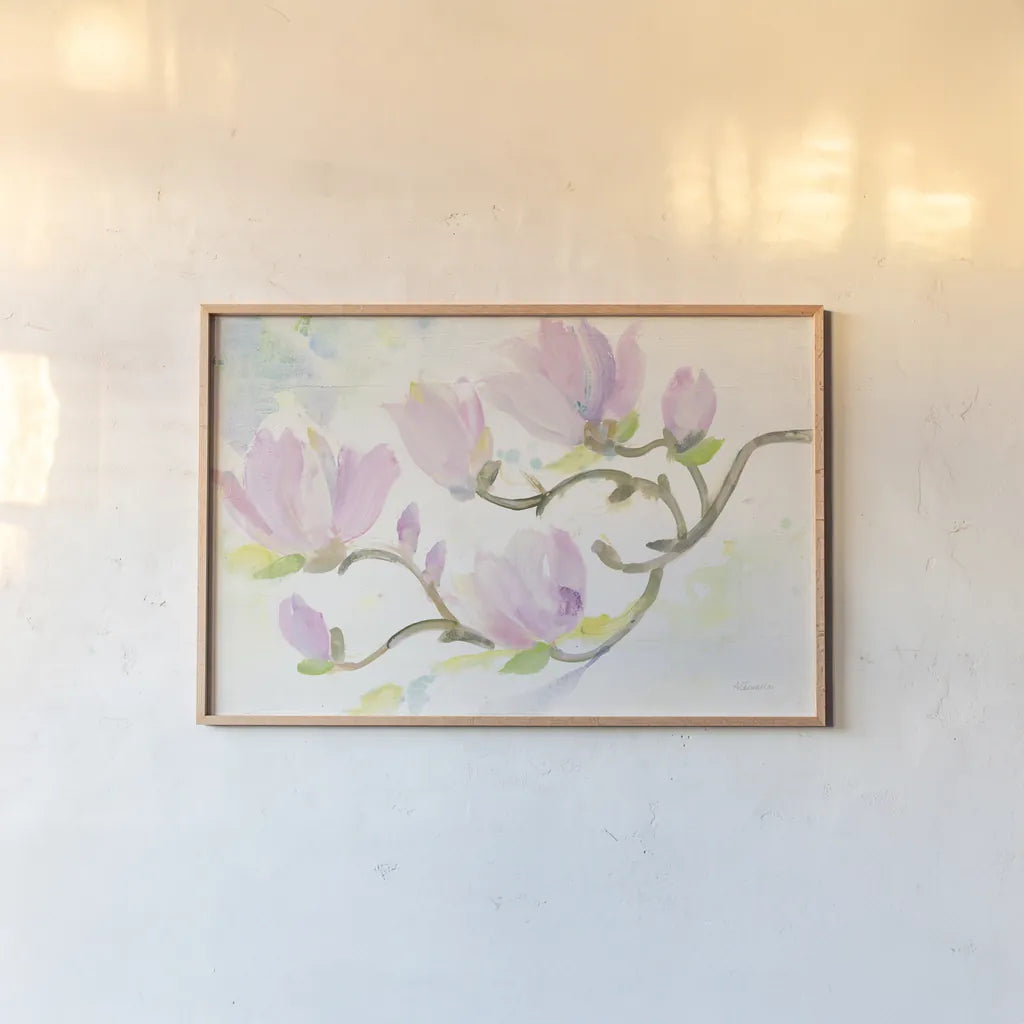 Flowering Branches by Albena Hristova. shown as a paper print in a natural frame. Available as a archival giclee rolled canvas, fine art paper, or poster print. SKU 54824i.