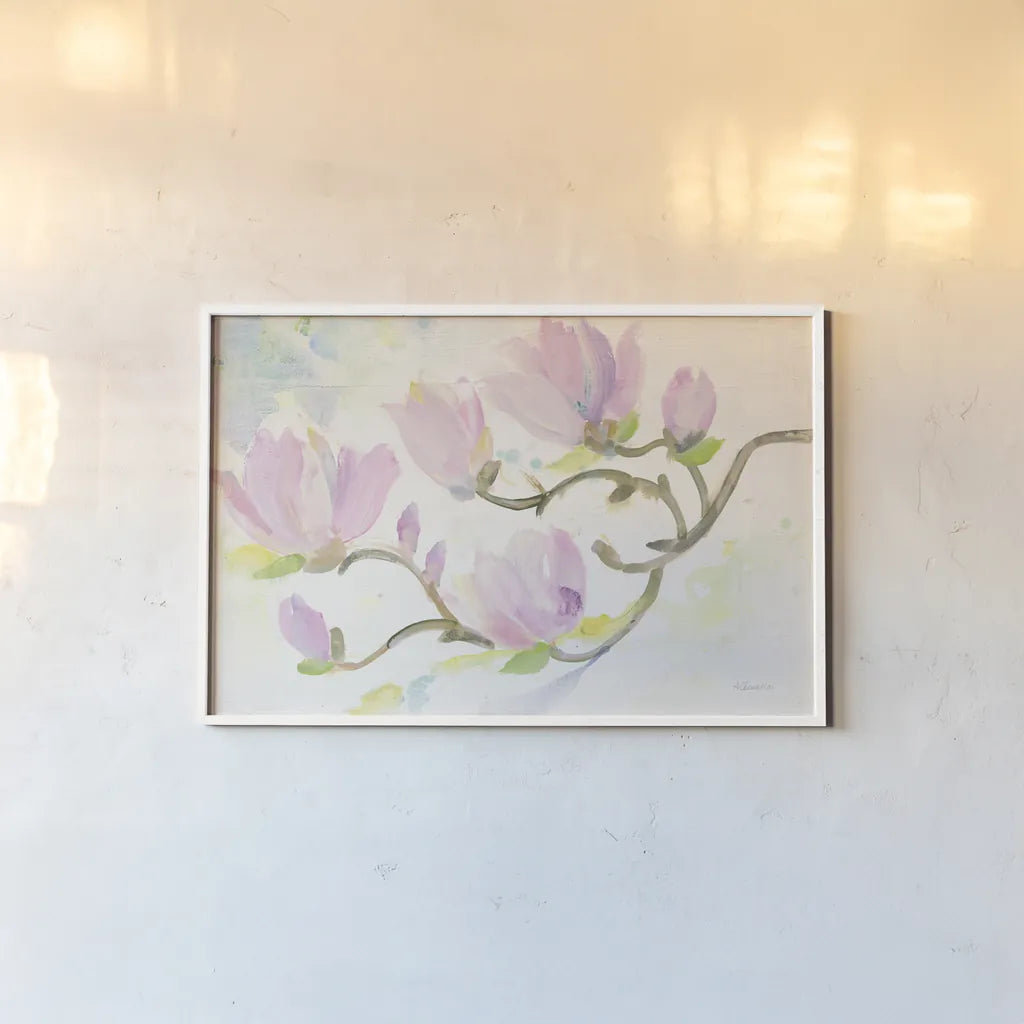 Flowering Branches by Albena Hristova. shown as a paper print in a white frame. Available as a archival giclee rolled canvas, fine art paper, or poster print. SKU 54824i.