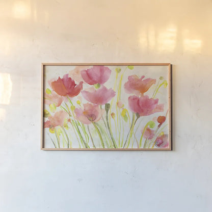Fluorescent Poppies by Albena Hristova. shown as a paper print in a natural frame. Available as a archival giclee rolled canvas, fine art paper, or poster print. SKU 54826i.
