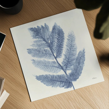 Forest Ferns I Blue by Albena Hristova. Shown as a detailed flat fine art print, highlighting archival giclee quality. Available as an archival giclee rolled canvas, fine art paper, or poster print. SKU 42748a.