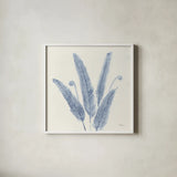 Forest Ferns II v2 Blue by Albena Hristova. Shown in a crisp white glass frame for a clean and minimalist style. Available as an archival giclee rolled canvas, fine art paper, or poster print. SKU 42749a.