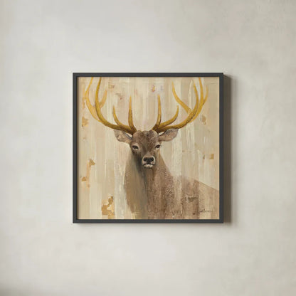 Forest King by Albena Hristova. Shown in a sleek black glass frame for a contemporary gallery look. Available as an archival giclee rolled canvas, fine art paper, or poster print. SKU 23452a.