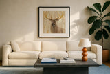 Forest King by Albena Hristova. Displayed in a glass frame with matte in a clean modern living room. Available as an archival giclee rolled canvas, fine art paper, or poster print. SKU 23452a.