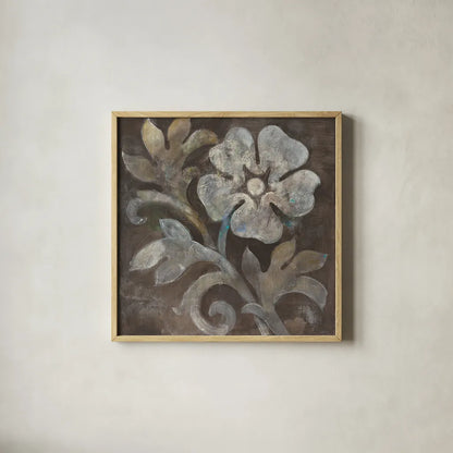 Fresco Floral I by Albena Hristova. Shown in a natural wood glass frame for a timeless modern aesthetic. Available as an archival giclee rolled canvas, fine art paper, or poster print. SKU 30234a.