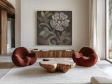 Fresco Floral I by Albena Hristova. Shown as extra-large giant wall art in a modern living room. Available as an archival giclee rolled canvas, fine art paper, or poster print. SKU 30234a.