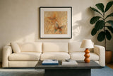 Gilded Butterfly I by Albena Hristova. Displayed in a glass frame with matte in a clean modern living room. Available as an archival giclee rolled canvas, fine art paper, or poster print. SKU 55388a.