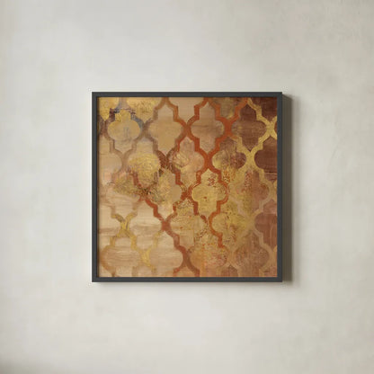 Gilded Rockin Moroccan by Albena Hristova. Shown in a sleek black glass frame for a contemporary gallery look. Available as an archival giclee rolled canvas, fine art paper, or poster print. SKU 16837a.