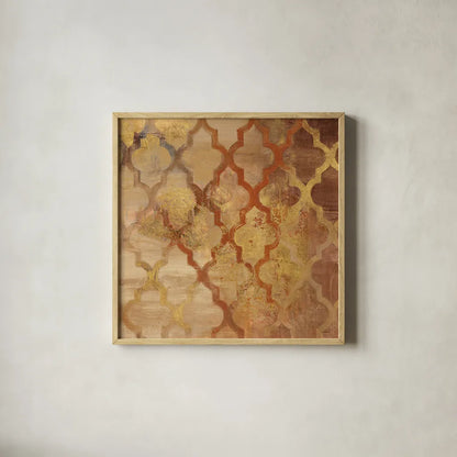 Gilded Rockin Moroccan by Albena Hristova. Shown in a natural wood glass frame for a timeless modern aesthetic. Available as an archival giclee rolled canvas, fine art paper, or poster print. SKU 16837a.