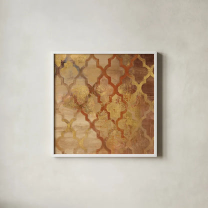 Gilded Rockin Moroccan by Albena Hristova. Shown in a crisp white glass frame for a clean and minimalist style. Available as an archival giclee rolled canvas, fine art paper, or poster print. SKU 16837a.